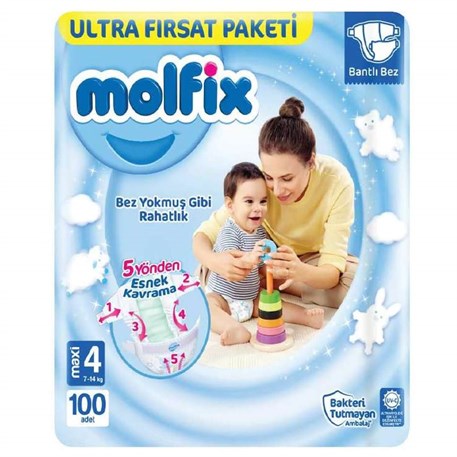 Molfix 4 Numara 7- 14 Kg Maxi Ultra Fırsat Paketi 100 Adet Bebek Bezi